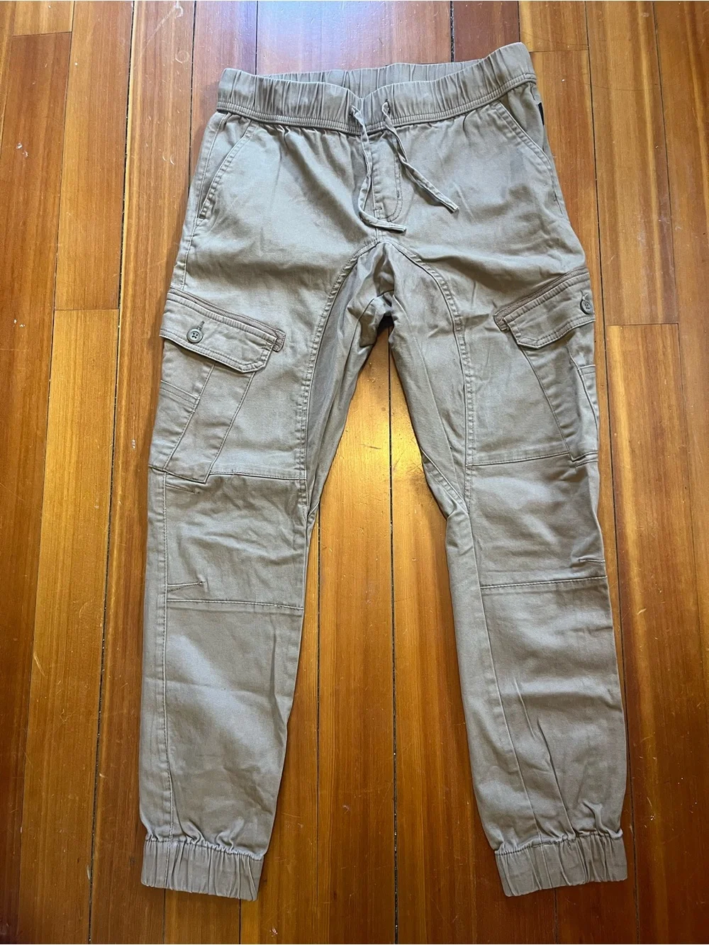 Tan Cargo Joggers with Drawstring